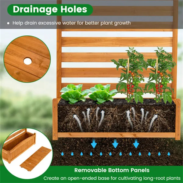 No-Dig Fir Wood Privacy Fence With Planter Boxes, 3-Panel AC Unit Screen For Outdoor Trash/Pool Equipment Concealment