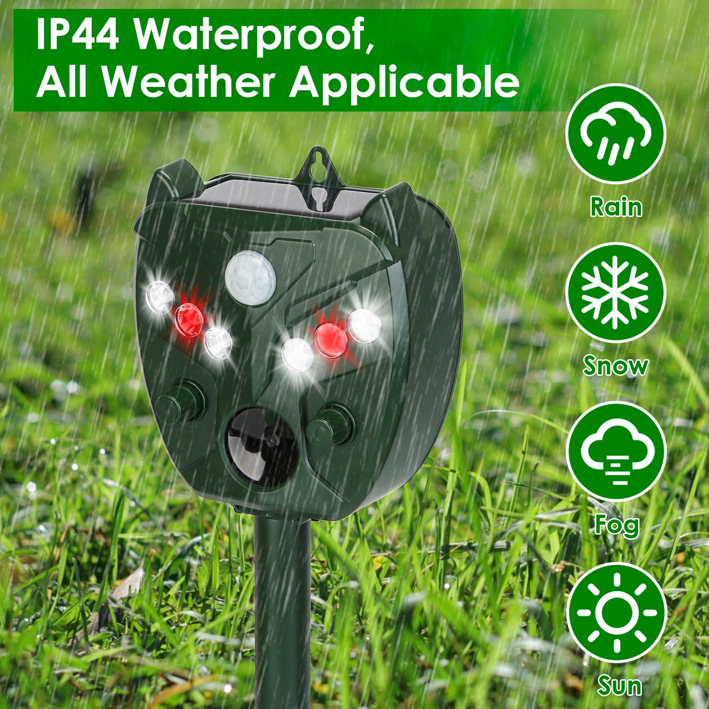 1Pc Ultrasonic Solar Animal Repeller Outdoor Mole Snake Squirrel Mouse Chaser Waterproof Bird Deer Dog Cat Deterrent With 5 Gears For Farm Garden Yard