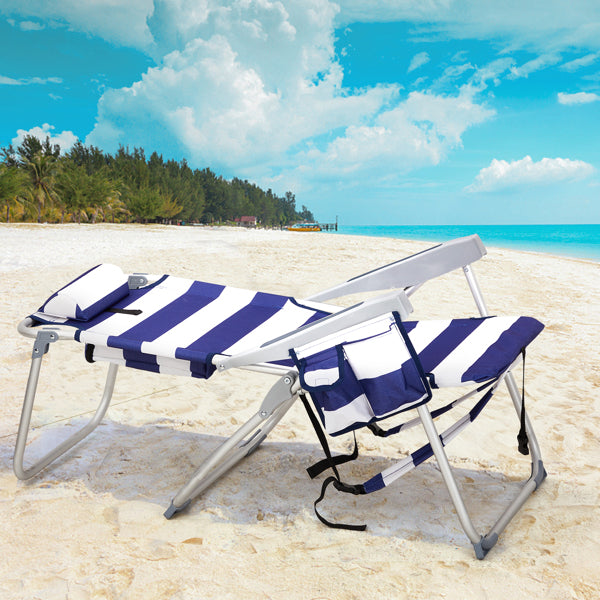 63x70x99cm Heightened Oxford Cloth Silver White Aluminum Tube Bearing Beach Chair Blue Stripes
