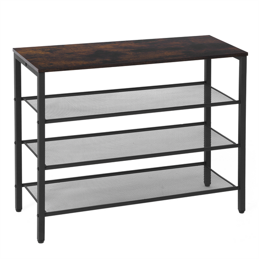 3-tier Shoe Rack With Grid Rack Wooden Rustic Foyer Shoe Rack With Coat Hook, Suitable For The Steel Frame Of The Living Room Mud Room At The Front Door Of The Corridor