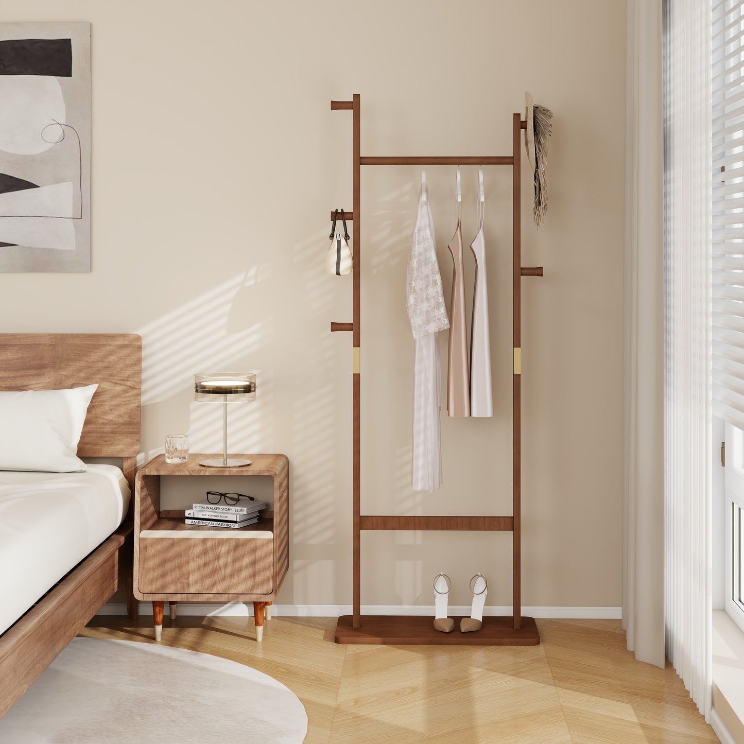 Coat Racks Solid Wood Hanger 23.6x 11x71in Solid Environmental Protection Easy To Assemble Beautiful Can Be Placed In The Bedroom Entrance Living Room   Walnut