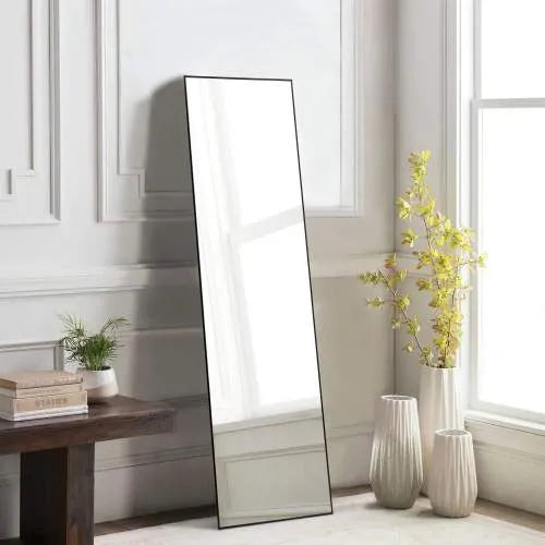 Floor Standing Mirror, Wall Mirror With Stand Aluminum Alloy Thin Frame,21'X64',Black-rect
