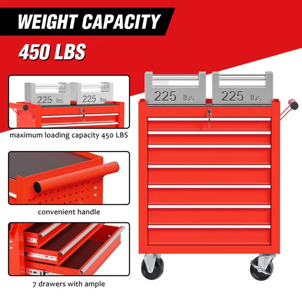Rolling Tool Chest With 7-Drawer Tool Box With Wheels Multifunctional Tool Cart Mechanic Tool Storage Cabinet For Garage, Warehouse, Workshop, Repair Shop