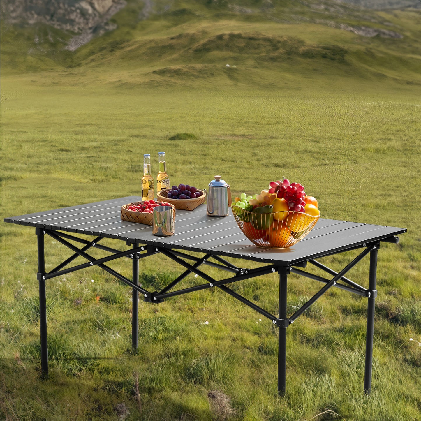 120cm Portable Carbon Steel Camping Table Outdoor Folding Camping Table Portable Ultralight Camping Table Roll-Up Camping Table Folding