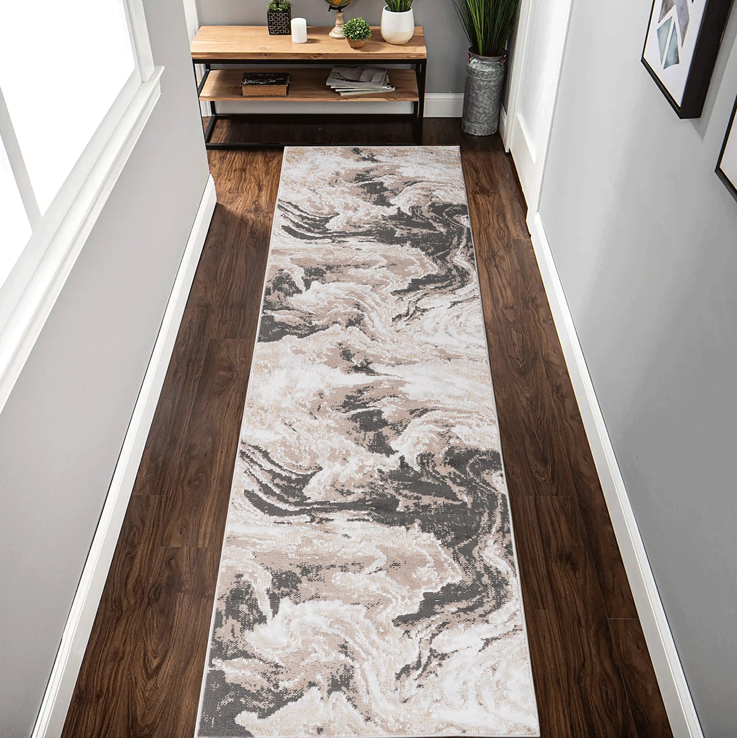 PAYAS  2X8 L.Brown  Abstract Runner Rug