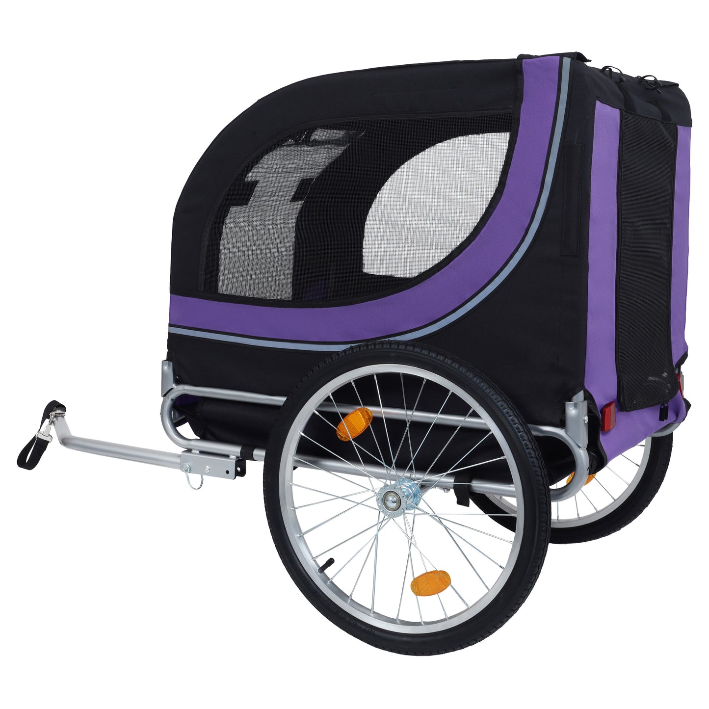Large Folding Bike Trailer For Dogs - 66LB Capacity All-Terrain Pet Carrier, Durable Steel Frame For Cycling, Jogging, Camping & Outdoor Adventures, Black- Purple