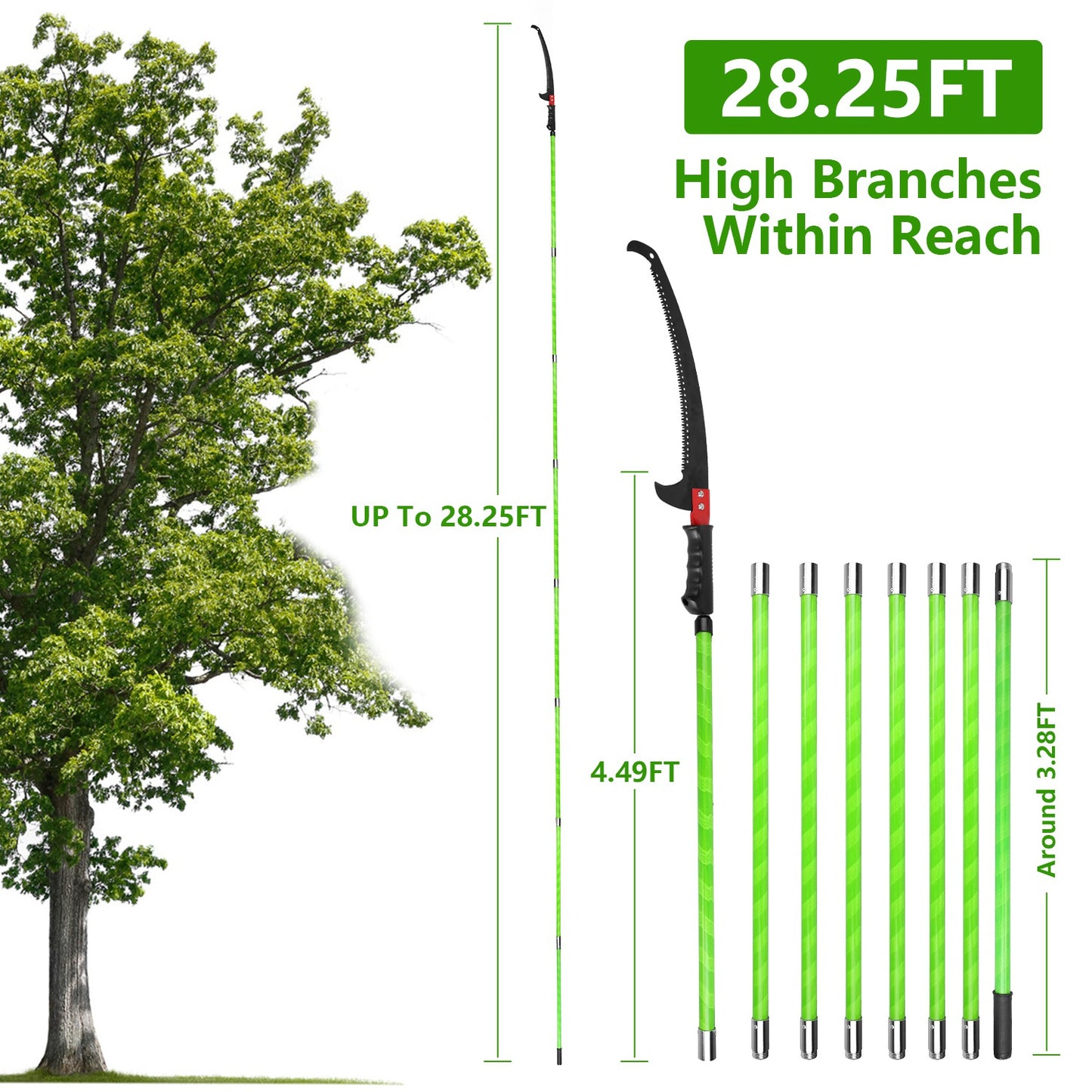 4M-8M Size Options -- 1Pc 2 In 1 Extra Long Manual Pole Saw Extendable Tree Pruner For High Branches With Pruner Scissors 2 Double-hooked Saw Blades Goggles Gloves