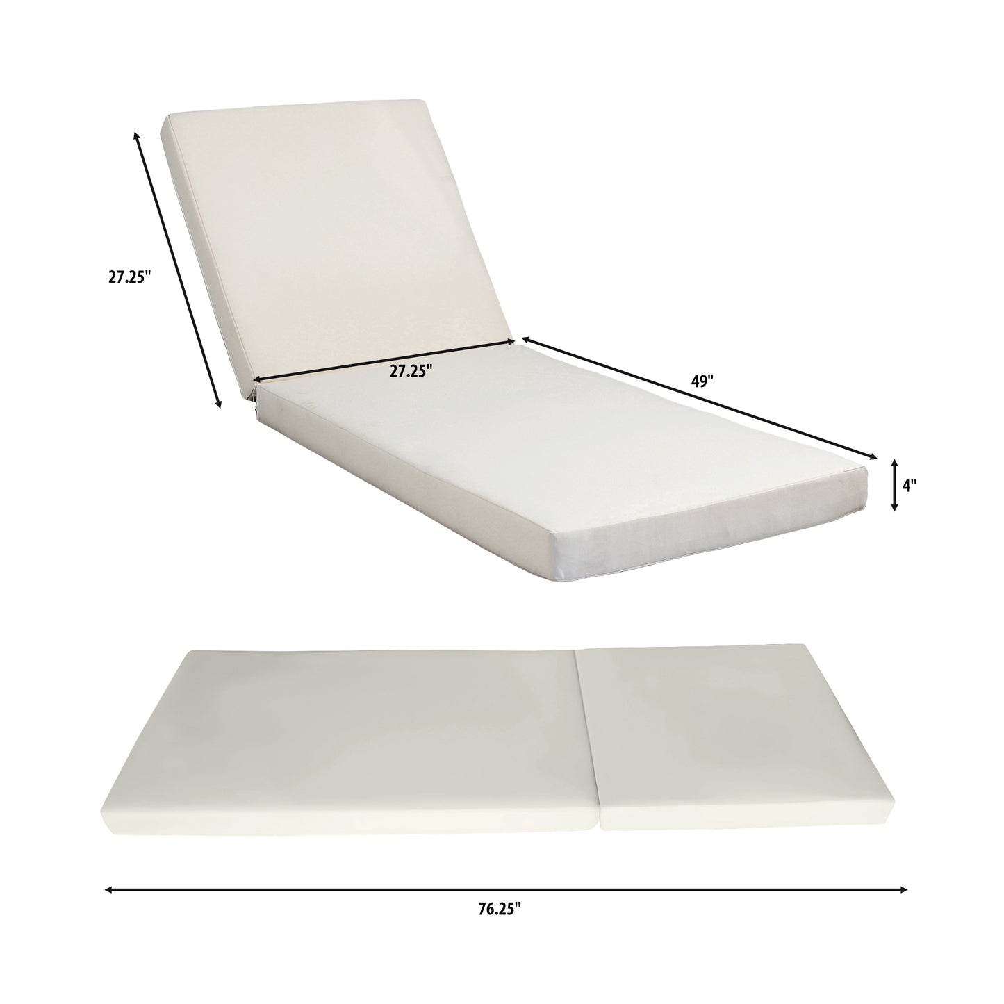 Lounge Chaise Set, Space Available On One Side, Acacia Wood In Black With Water-Resistant Lounge Cushions  Cream & 4 Inch Thick  -Matching Dark Grey Version Available
