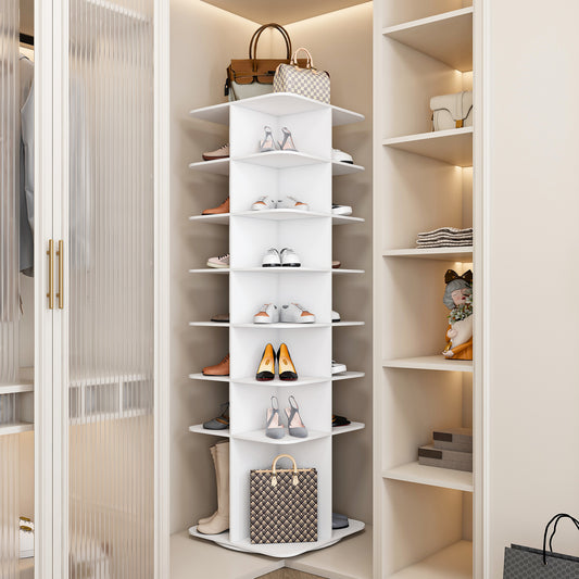 Rotating Shoe Rack Tower, 7-Tier Spinning Shoe Rack, Free Standing 360 Revolving Shoe Organizer, High Bottom Design Shoe Tower Spinning Storage Lazy Susany, Fits 28 Pairs Of Shoes  7-Tier White