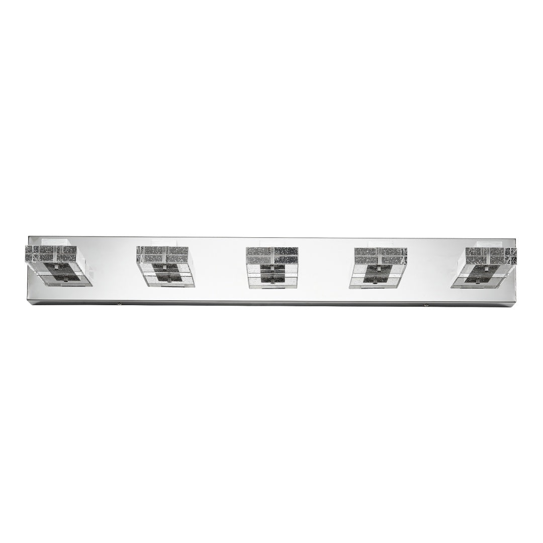 31  Modern Chrome 5-Light LED Vanity Light, Square Acrylic Lampshades Wall Mount Fixture For Bathroom, Mirror Lighting