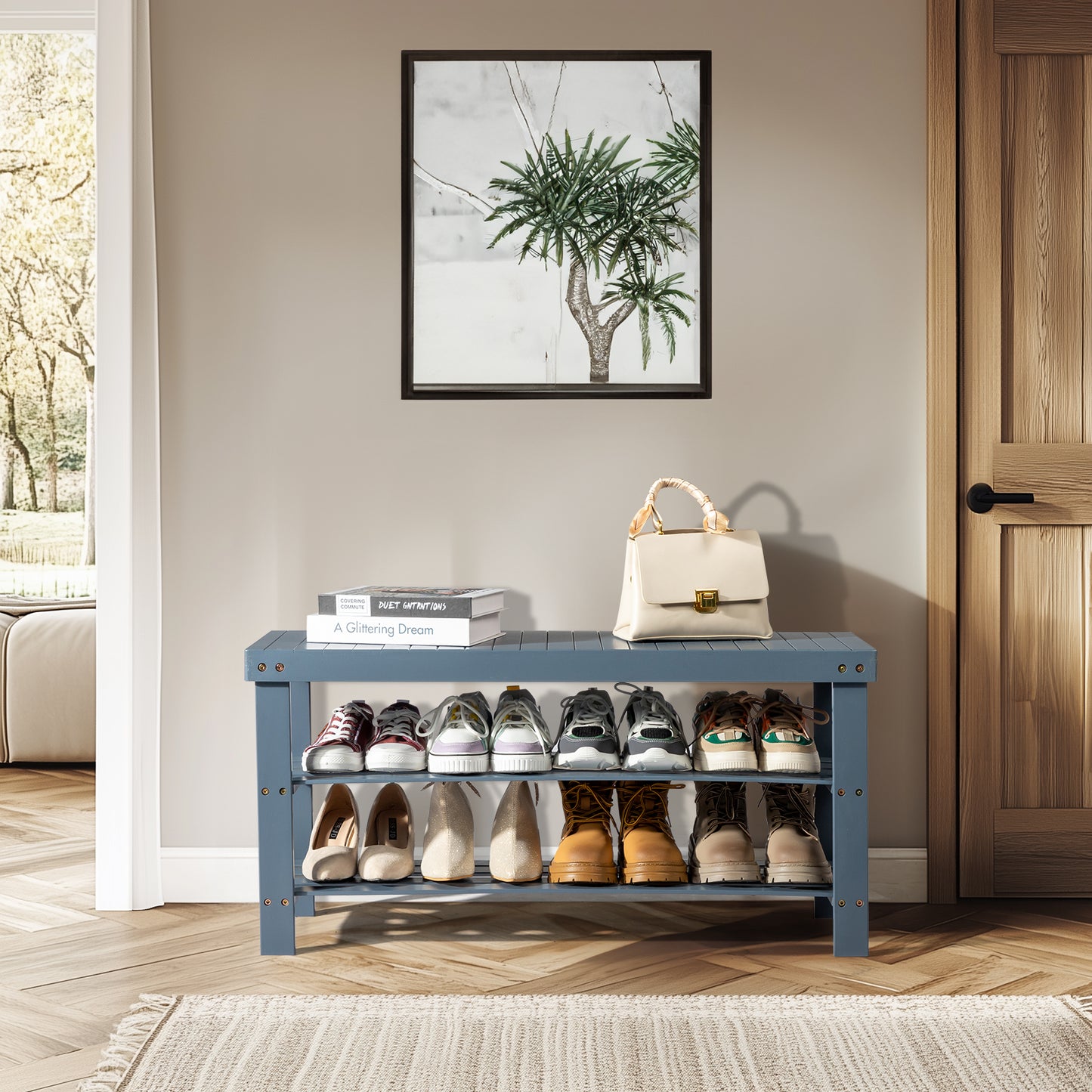 3 Tier Bamboo Shoes Rack,Narrow Vertical Shoes Rack,Freestanding Shoe Organizer Shelf,Shoe Rack Storage Organizer,with Shelves,for Closet, Entryway, Front Door Entrance, Bedroom, Hallway