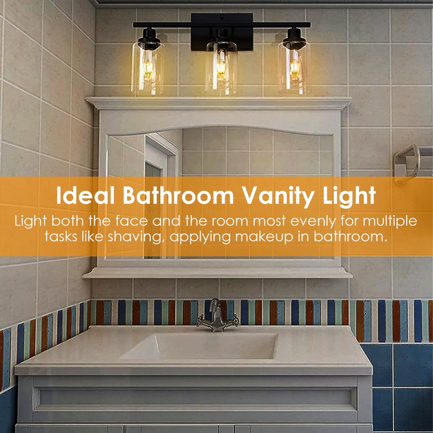 1Pc 3-Light Wall Sconce Lighting With Clear Glass Shade Bathroom Vanity Lamp Fixture Modern Mounted Light For Porch Mirror Living Room Bedroom Hallway
