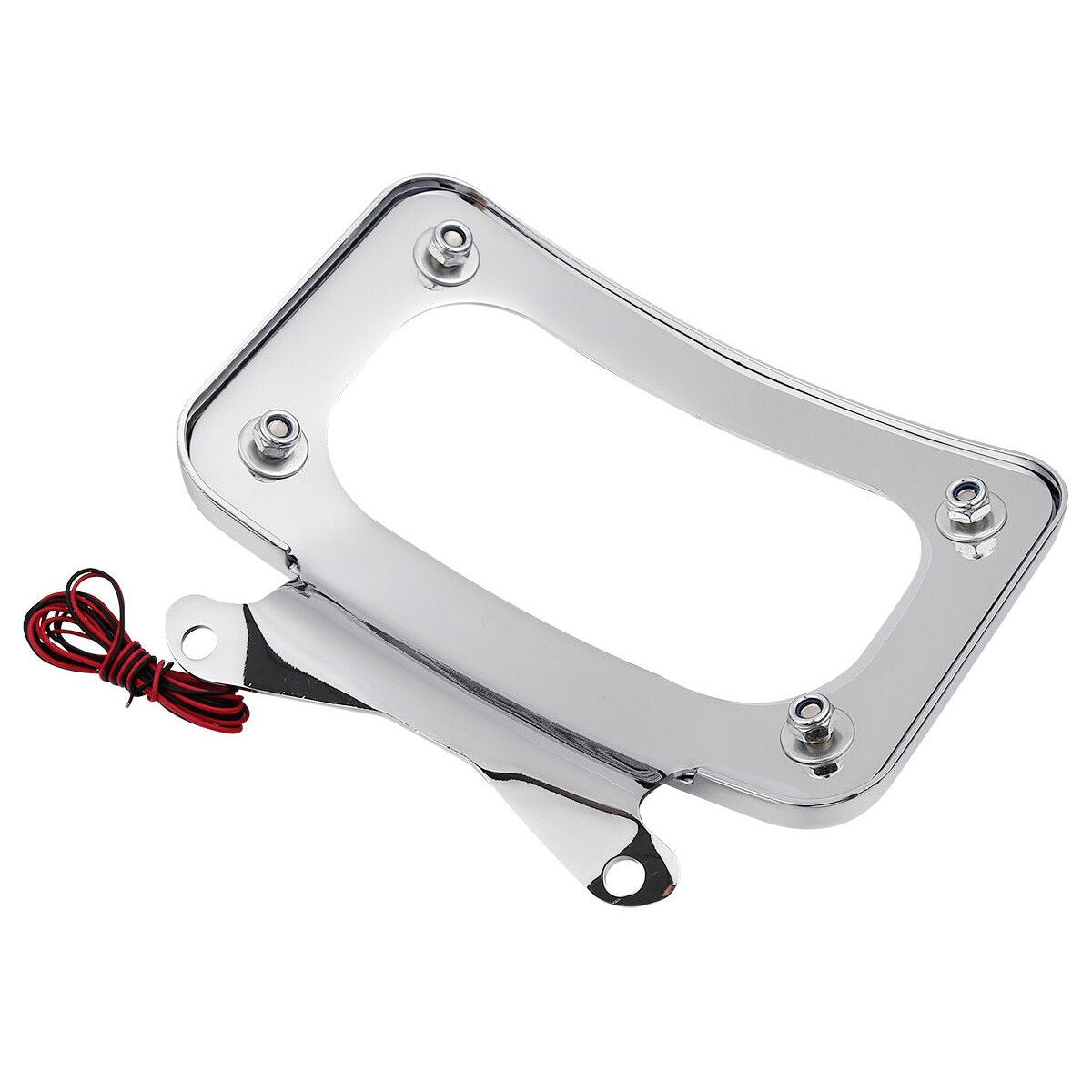Chrome Curved Laydown License Plate Mount Frame W-Light For Harley-Davidson