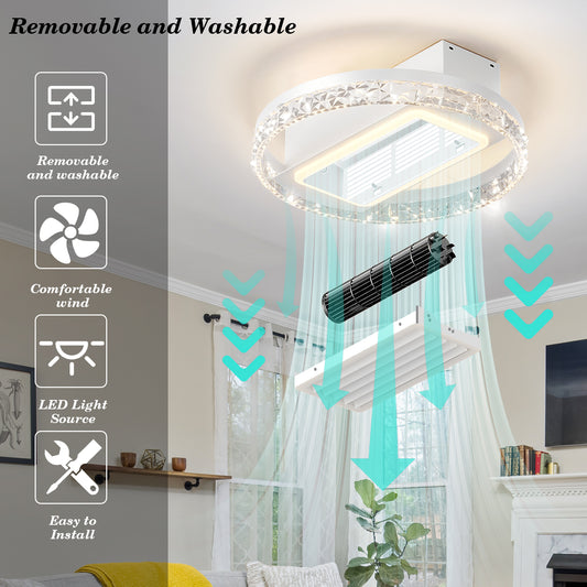 20 LED Bladeless Ceiling Fan Light With Remote Control  Modern Flush Mount Ceiling Lamp With Air Circulation And Adjustable Brightness For Living Room, Dining Room, Or Bedroom