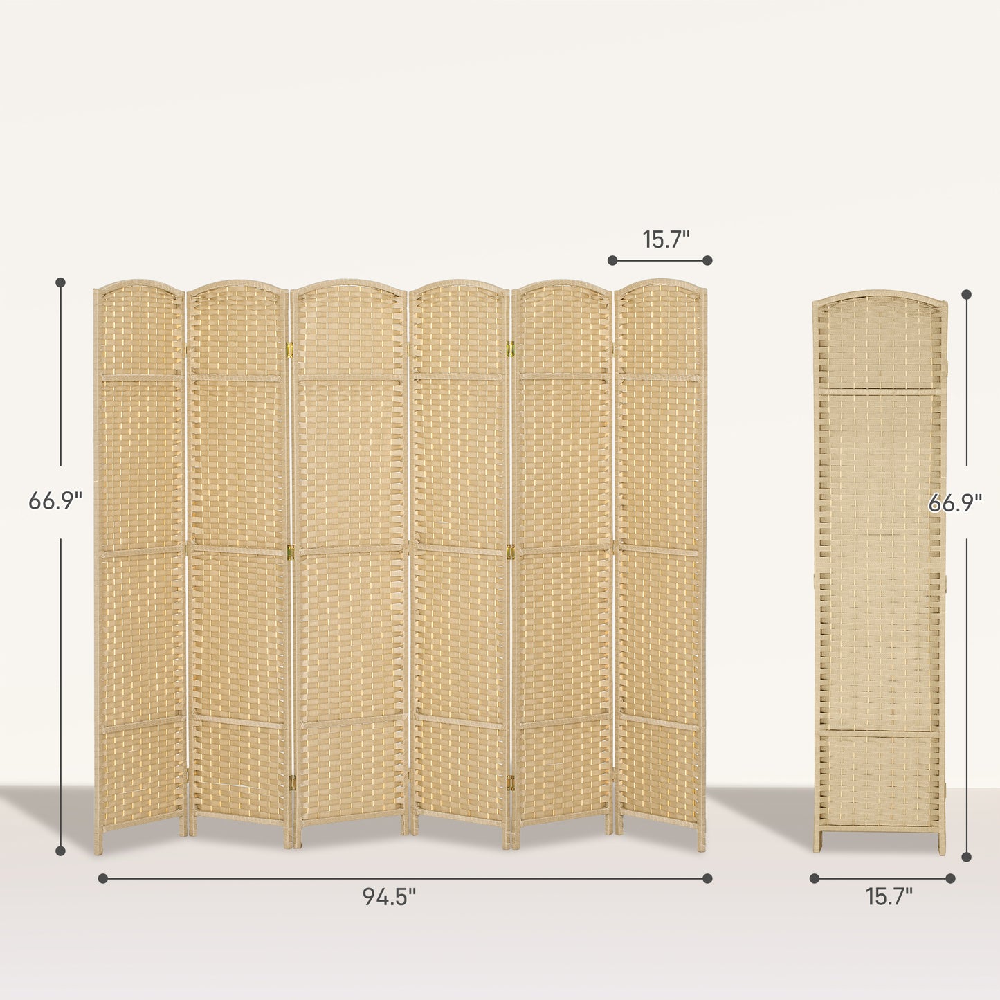 Folding Room Divider Screen 6 Panel 5.6' Tall Privacy Screen Freestanding Room Partition For Home Office, Beige