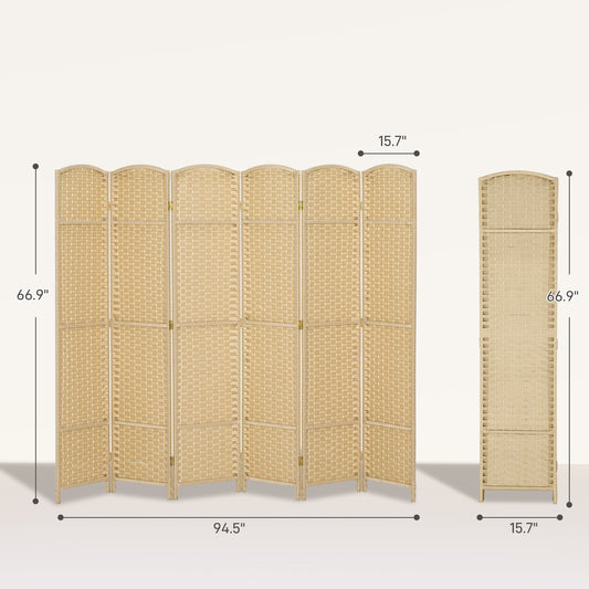 Folding Room Divider Screen 6 Panel 5.6' Tall Privacy Screen Freestanding Room Partition For Home Office, Beige