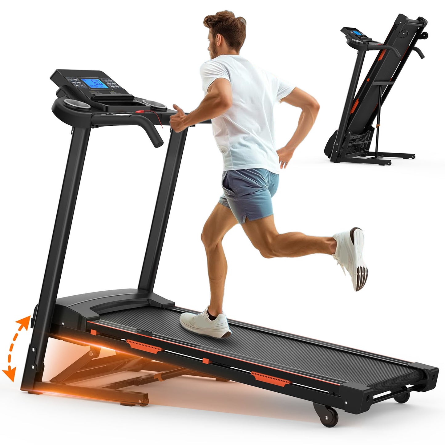 15% Auto Incline Treadmills 400LBS Heavy Duty Capacity 3.25HP Folding Electric Treadmill Up To 8.5 MPH Speed For Home Office Fitness