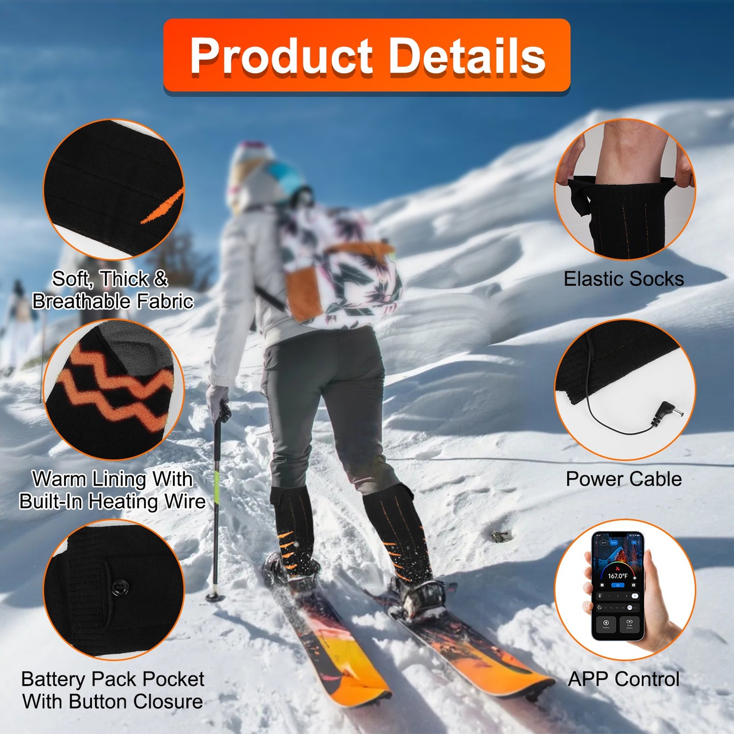 2 Types Options -- 1 Pair Of Heated Socks For Men Women Electric Heating Socks With APP Control 5000mAh Battery Rechargeable Thermal Socks Winter Warm Socks For Skiing Hiking Camping Hunting