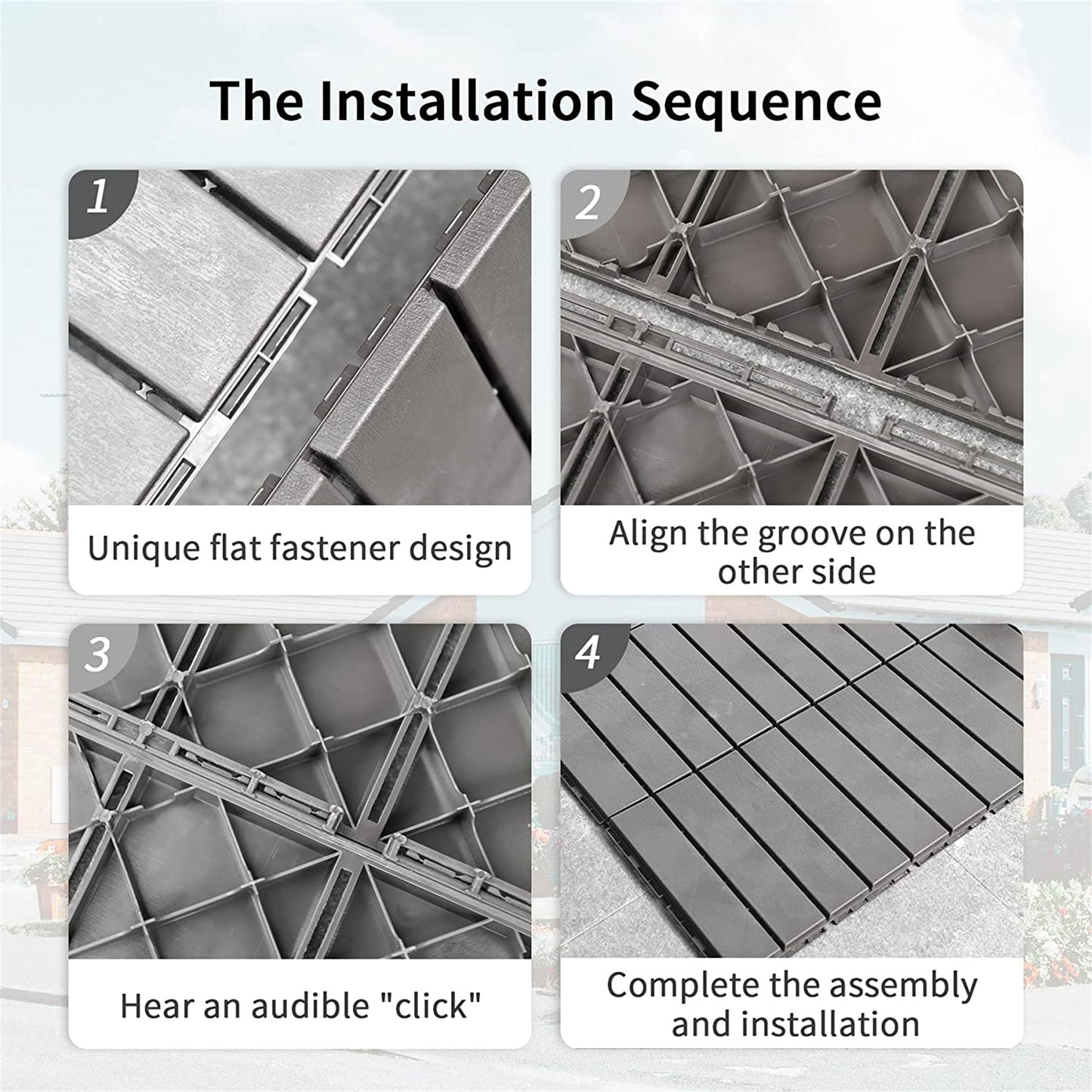 Patio Interlocking Deck Tiles, 12 X12  Square Composite Decking Tiles, Four Slat Plastic Outdoor Flooring Tile All Weather For Balcony Porch Backyard,  Dark Gray, Pack Of 44