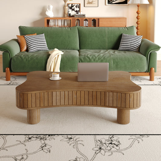 Lift Top Coffee Table For Living Room 42- Fluted Panel Hidden Storage, Silent Hydraulic Lift, Curved Safety Corners, 5 Min Assembly 27W X 13-18.9H,Walnut