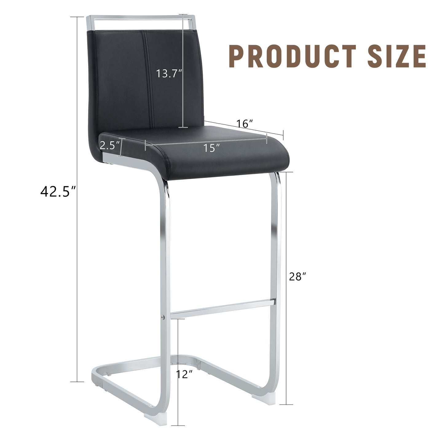 Modern And Beautiful Bar Stool Upholstered In PU Leather With C-shaped Silver Metal Legs For Dining Rooms, Kitchens, Terraces And Guest Office Chairs.  Set Of 6     Black  PU