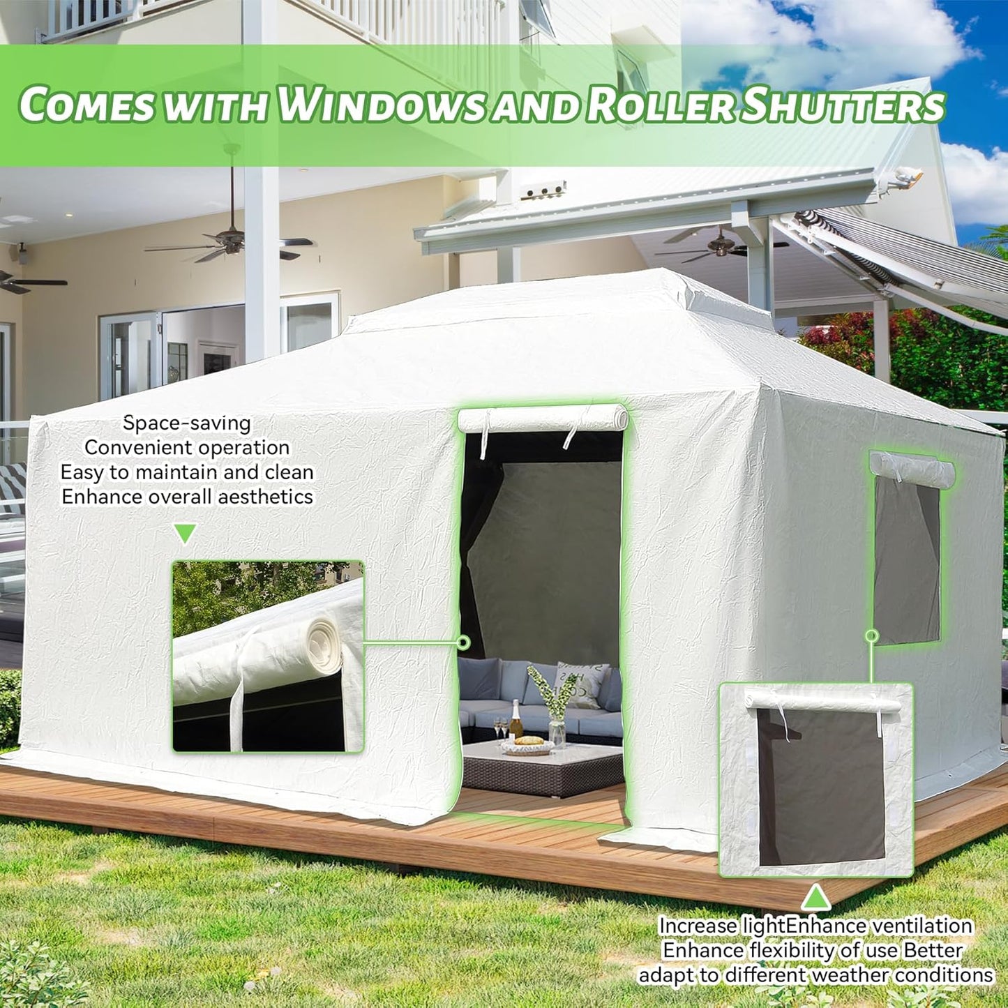 12 X20  Gazebo Cover For Hardtop Gazebos, Outdoor Universal Winter Gazebo Cover With Sidewalls And Mesh Windows, All Season Waterproof Enclosed Gazebo Cover, White