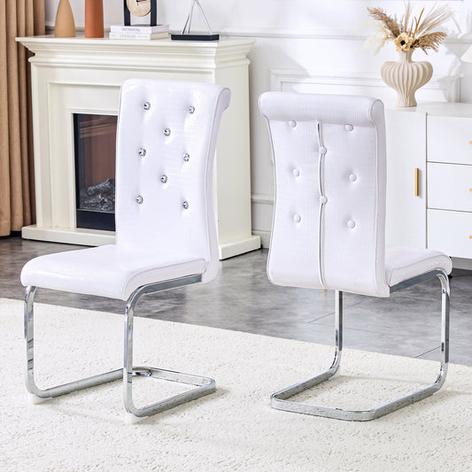 Set Of 2,Retro Alligator Skin Upholstered Dining Chairs,with Crystal Buckle Design And Faux Leather Design,a Touch Of Elegance And Mystery To The Dining Area,Electroplated Metal Legs