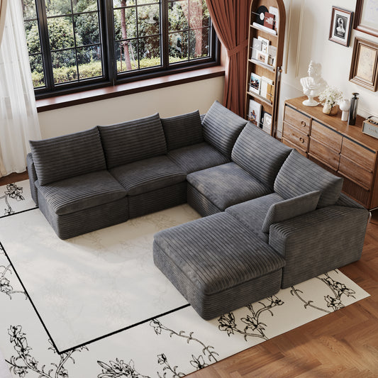 99x103  Cloud Sofa,Corduroy Fabric,Deep Seat Couches,Double-layer Design,Removable  Cushion,No Assembly, DIY Combination For Living Room, Bedroom,Conference Room ,Apartment,Dark Grey