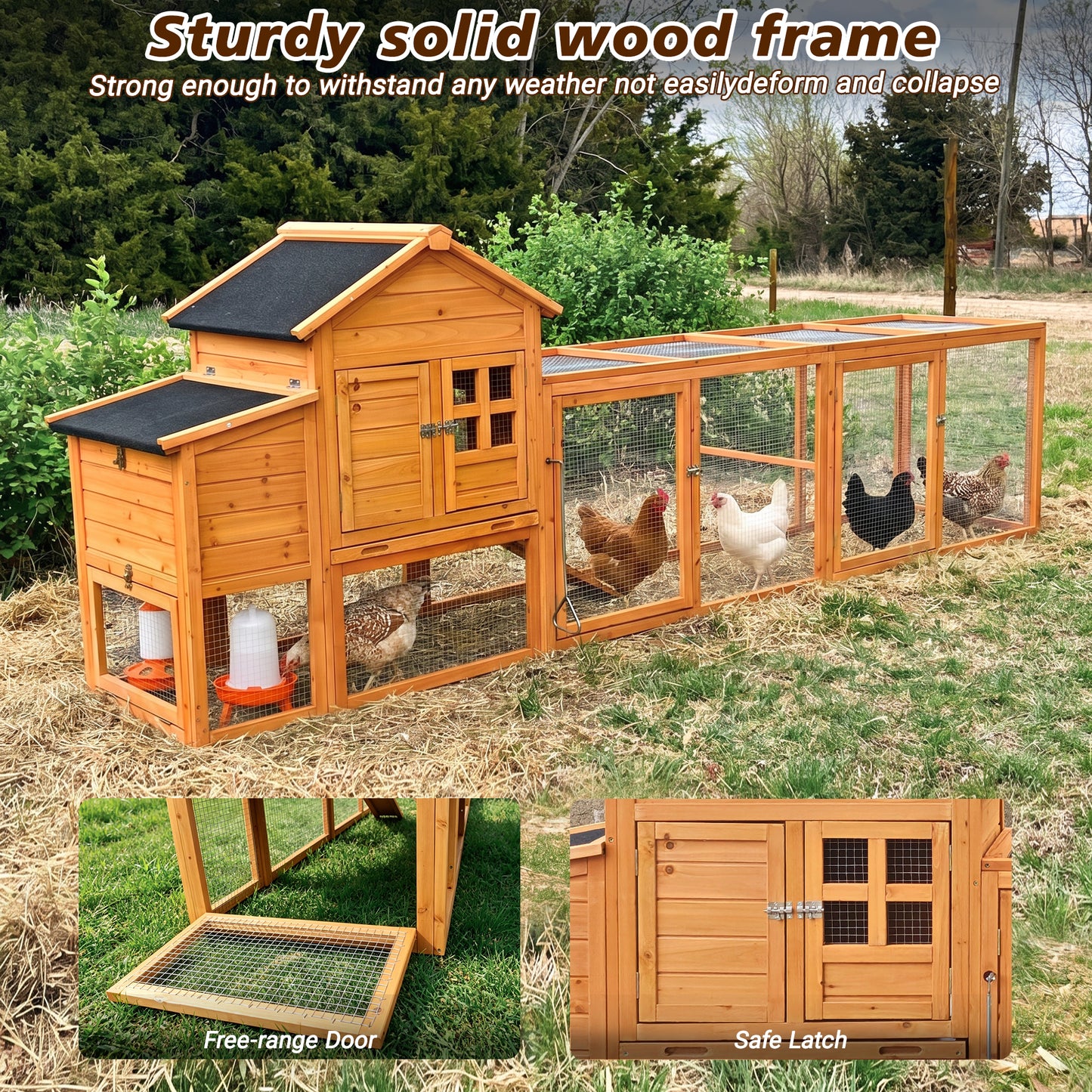 Large Chicken Coop With Run And Nest Box And Removable Tray, Hen House For 4-6 Chickens, Outdoor Weatherproof Small Animal Cages