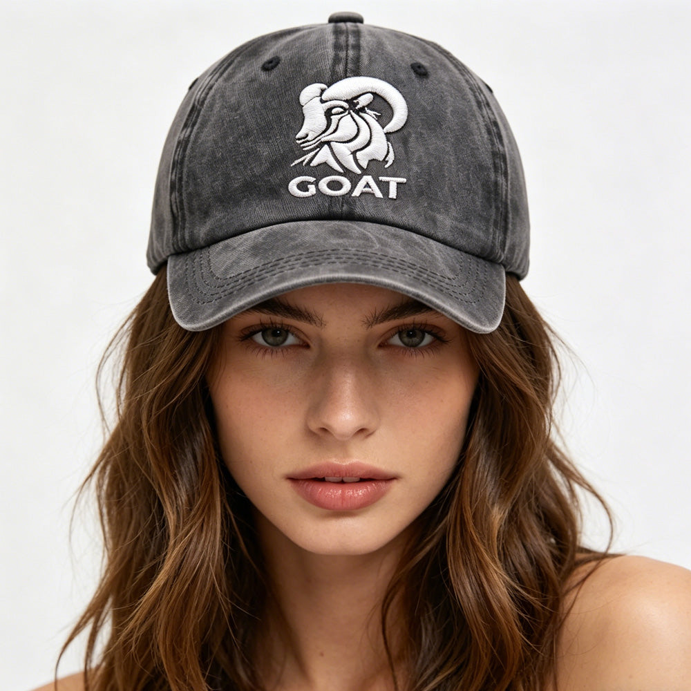 2pcs GOAT Embroidered Vintage Washed Baseball Cap ,1 FC Koln World Cup Soccer Fan Hat, Adjustable Unisex Cotton Cap