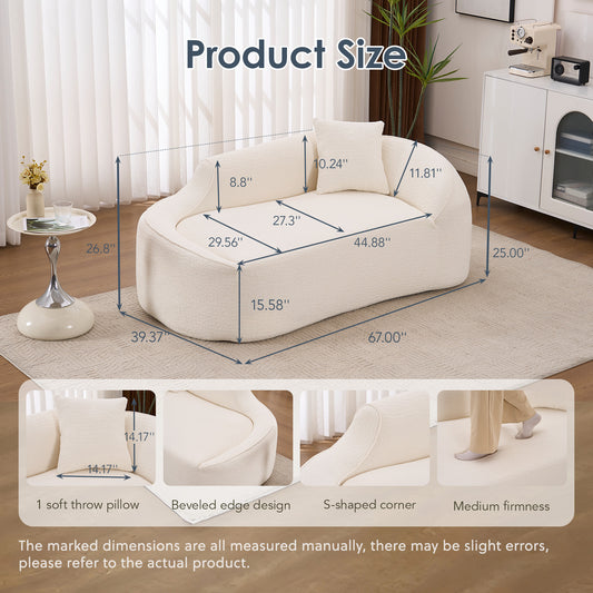 LY-048 Compression Curved Chaise Longue Chair Indoor  Modern Chenille Loveseat Couch With Deep Seat Sofa Bed With 1 Pillow  Sleeper Sofa Couch For Living Room  Bedroom  Apartment
