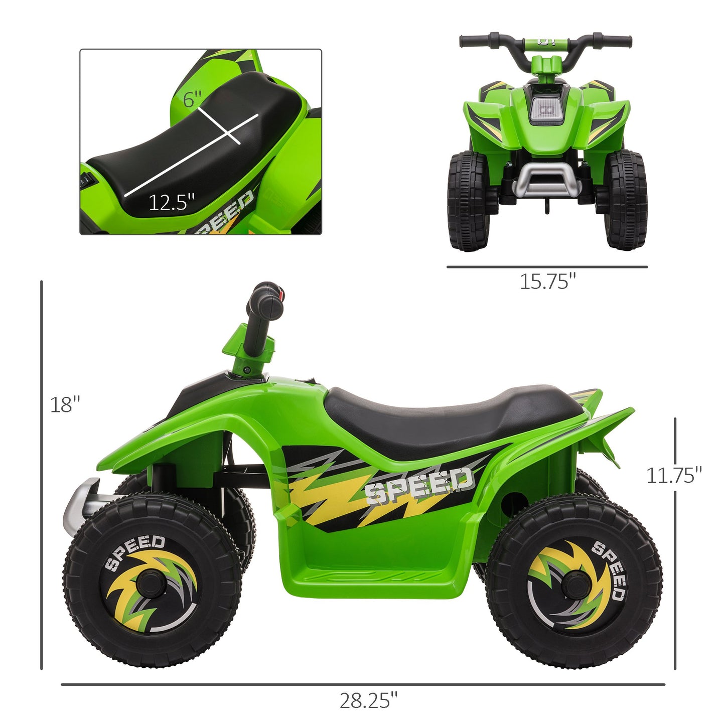 6V Kids ATV Ride On 4-Wheeler Car, Electric Quad Toy Battery Powered Vehicle With Forward/ Reverse Switch For 18-36 Months Old Toddlers, Green