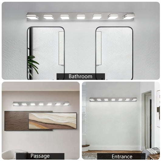 Modern Chrome LED Vanity Light, 7-Lights Wall Sconce For Bathroom And Mirror, Sleek Minimalist Design, Energy-Efficient, Easy To Install