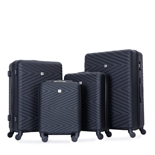 Luggage 4-piece ABS Lightweight Suitcase With Rotating Wheels, 24 Inch And 28 Inch With TSA Lock,   16 20 24 28   BLACK