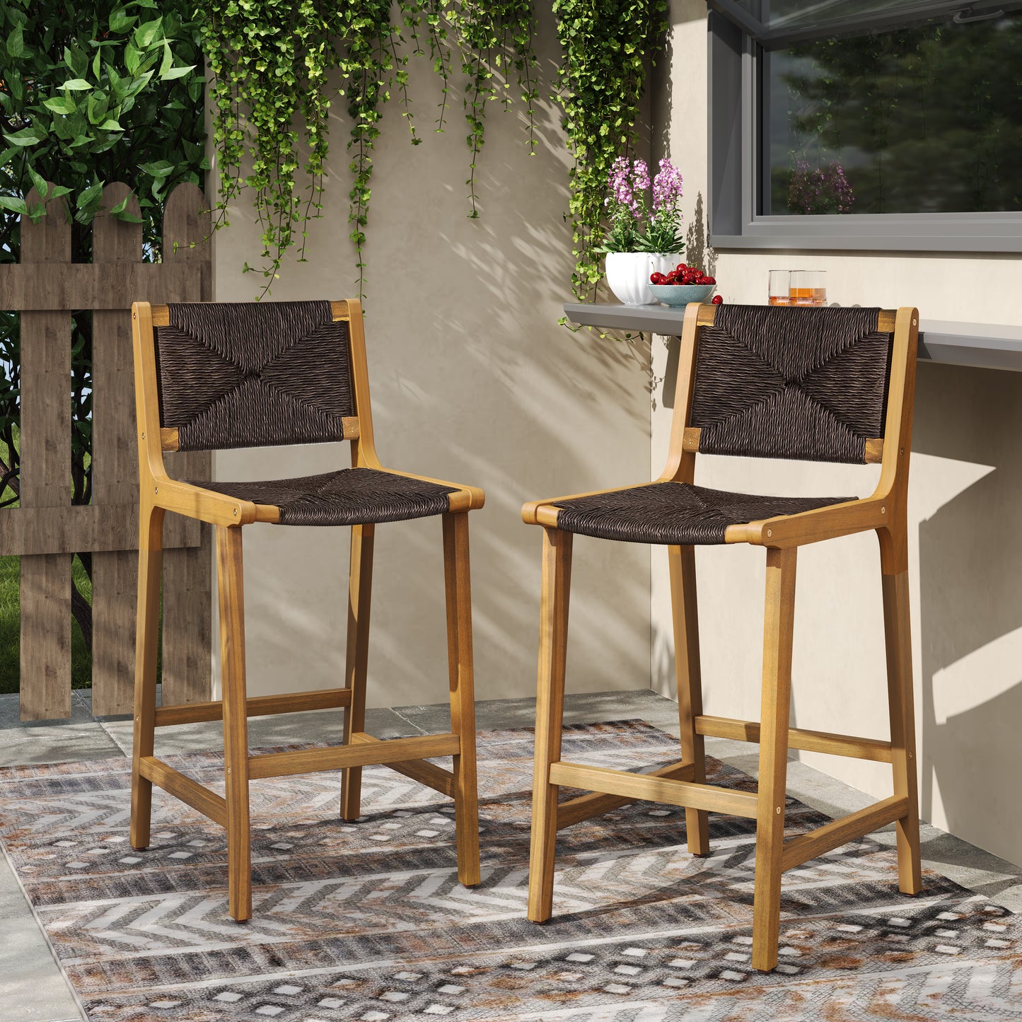 Acacia Wood Outdoor Armless Barstool- Teak
