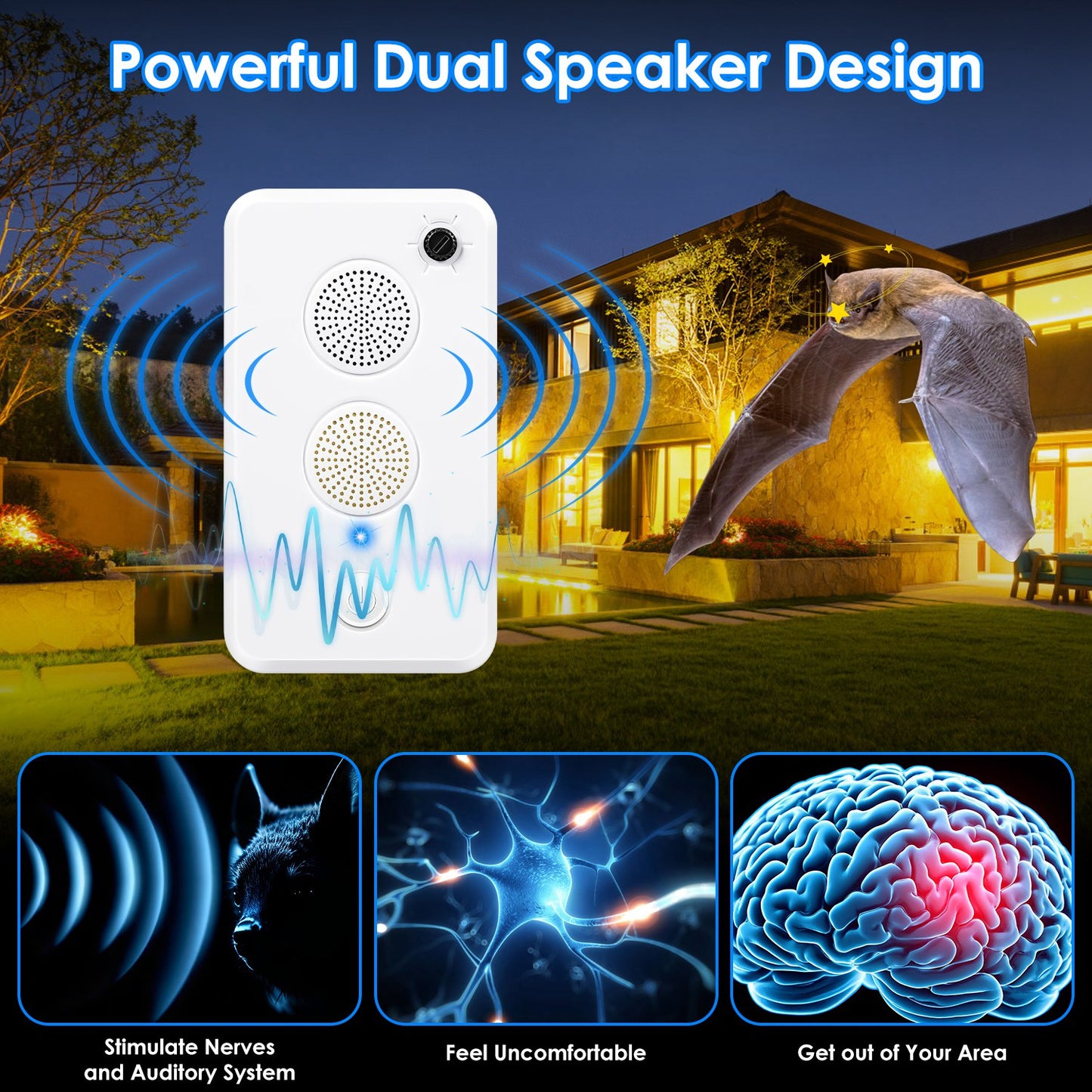 2Pcs Or 4Pcs Rechargeable Ultrasonic Bat Repellent Indoor Outdoor Bird Mouse Deterrent Device With 6 Adjustable Levels For Attic Porch House