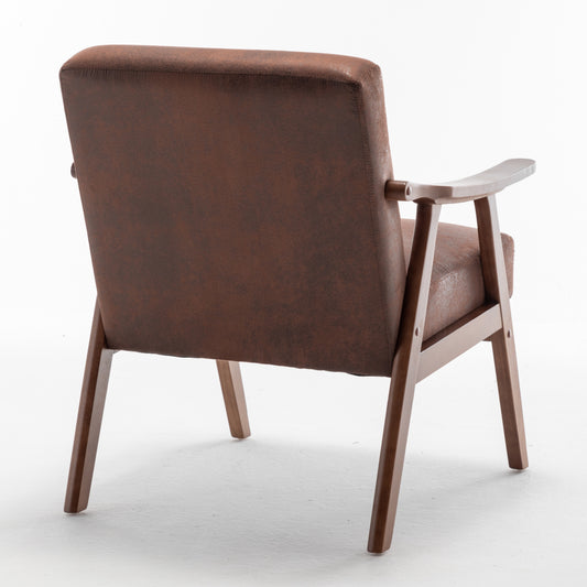 Accent Chair With Microfiber Upholstery And Solid Wood Frame, Classic Mid-Century Modern Living Room Furniture For Extra Seating, Light Brown