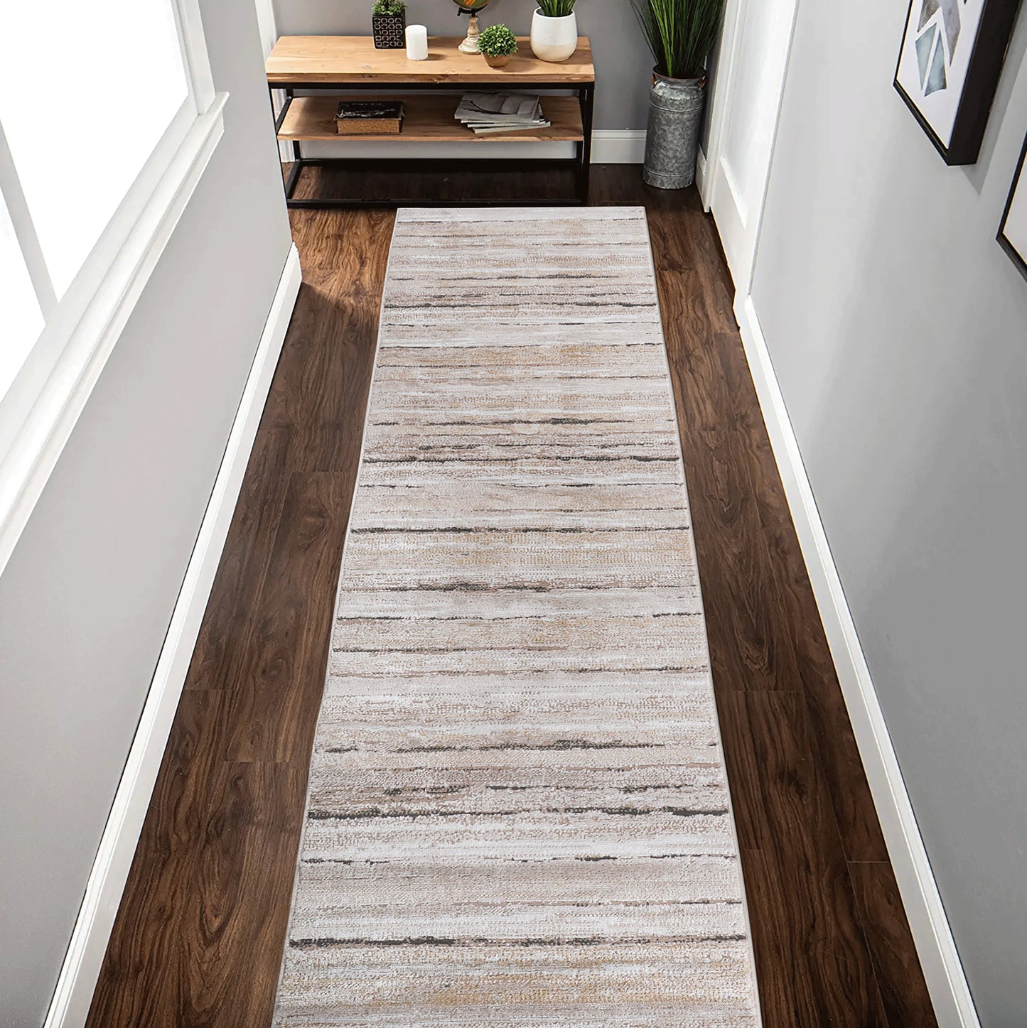 PAYAS 2X8 Brown  Striped Runner Rug