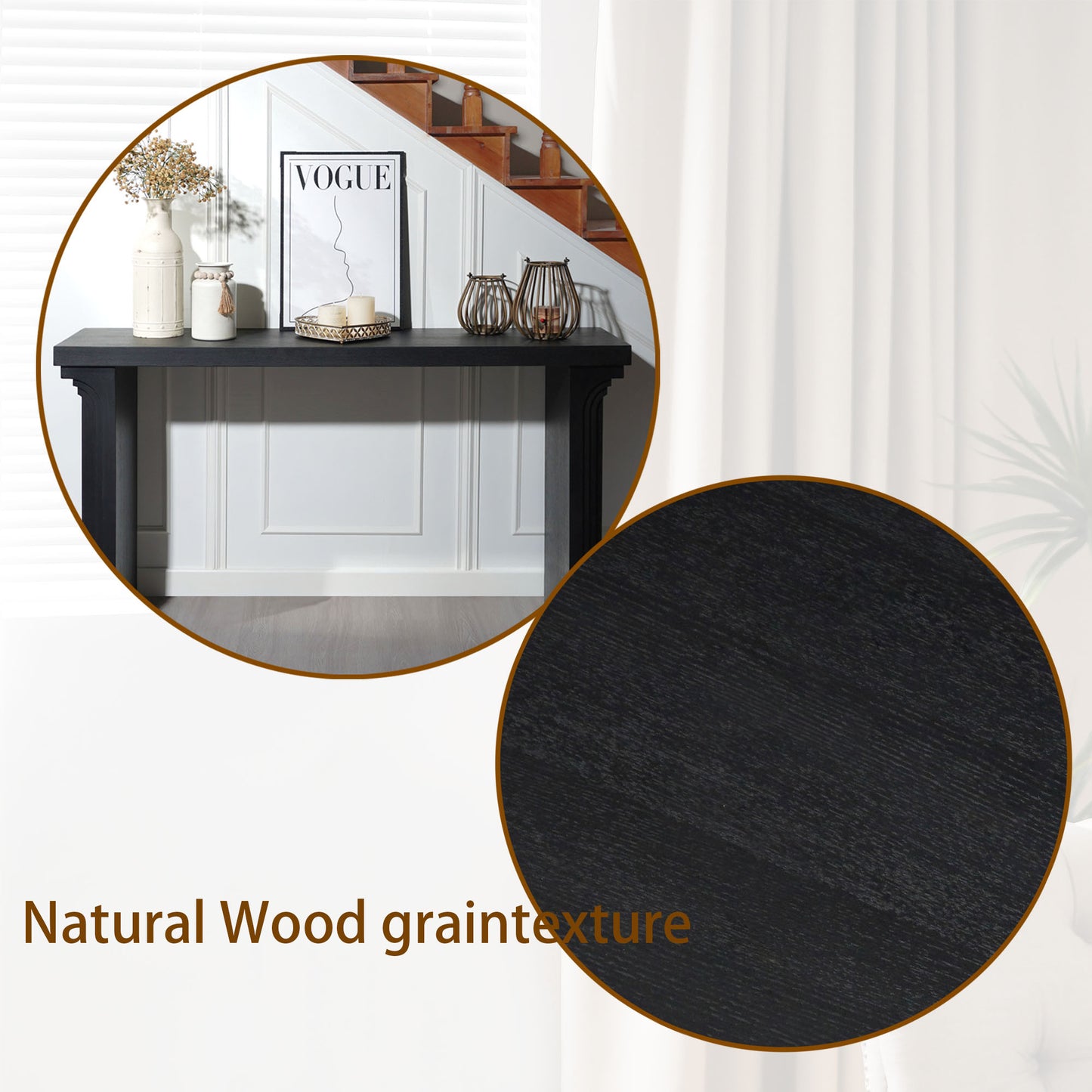 58in Modern Minimalist Black Wooden Console Table For Entryway, Living Room, And Hallway  - Versatile Decorative Accent
