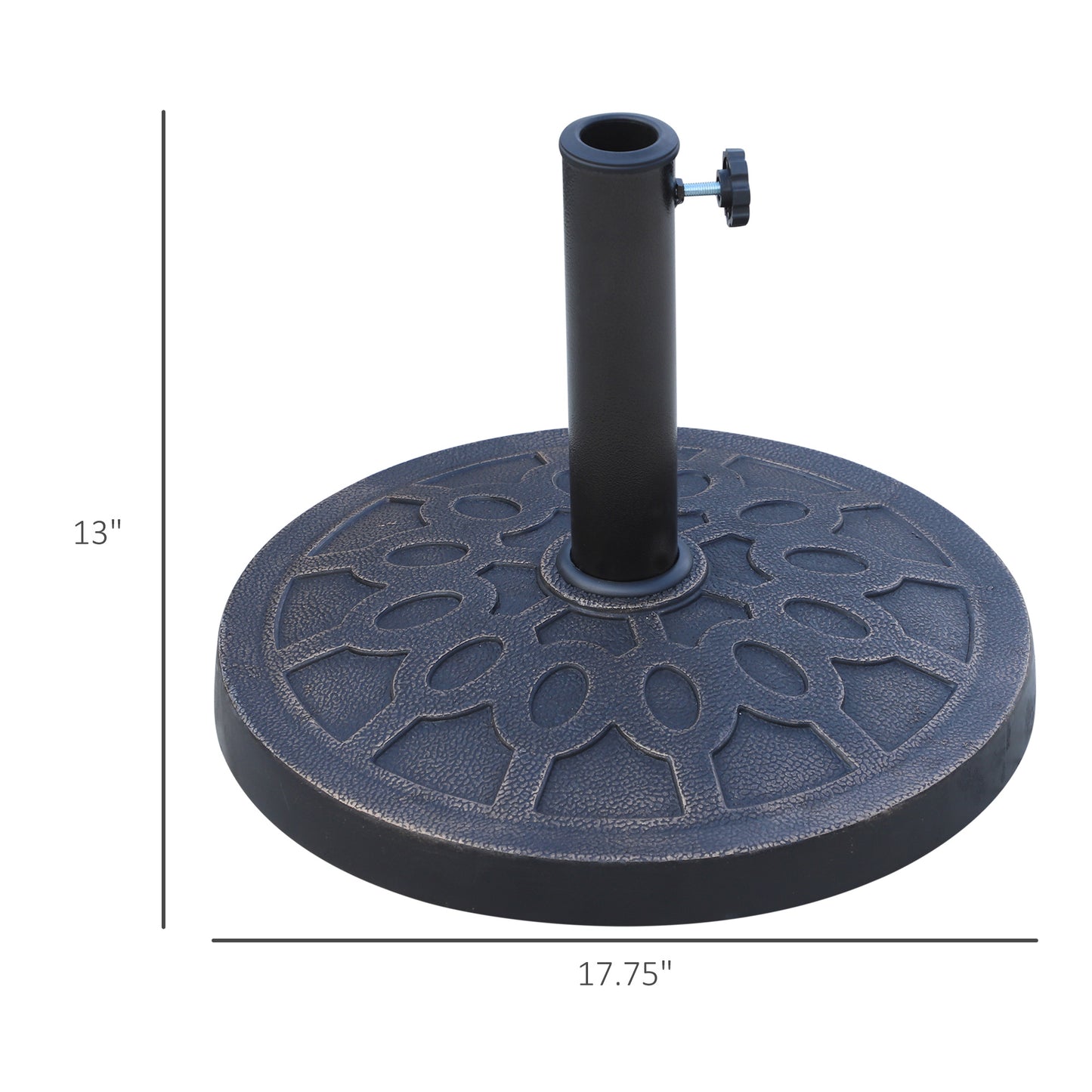 18" 26 Lbs Round Resin Umbrella Base Stand Market Parasol Holder With Beautiful Decorative Pattern & Easy Setup, For Φ1.5", Φ1.89" Pole, For Lawn, Deck, Backyard, Garden, Bronze