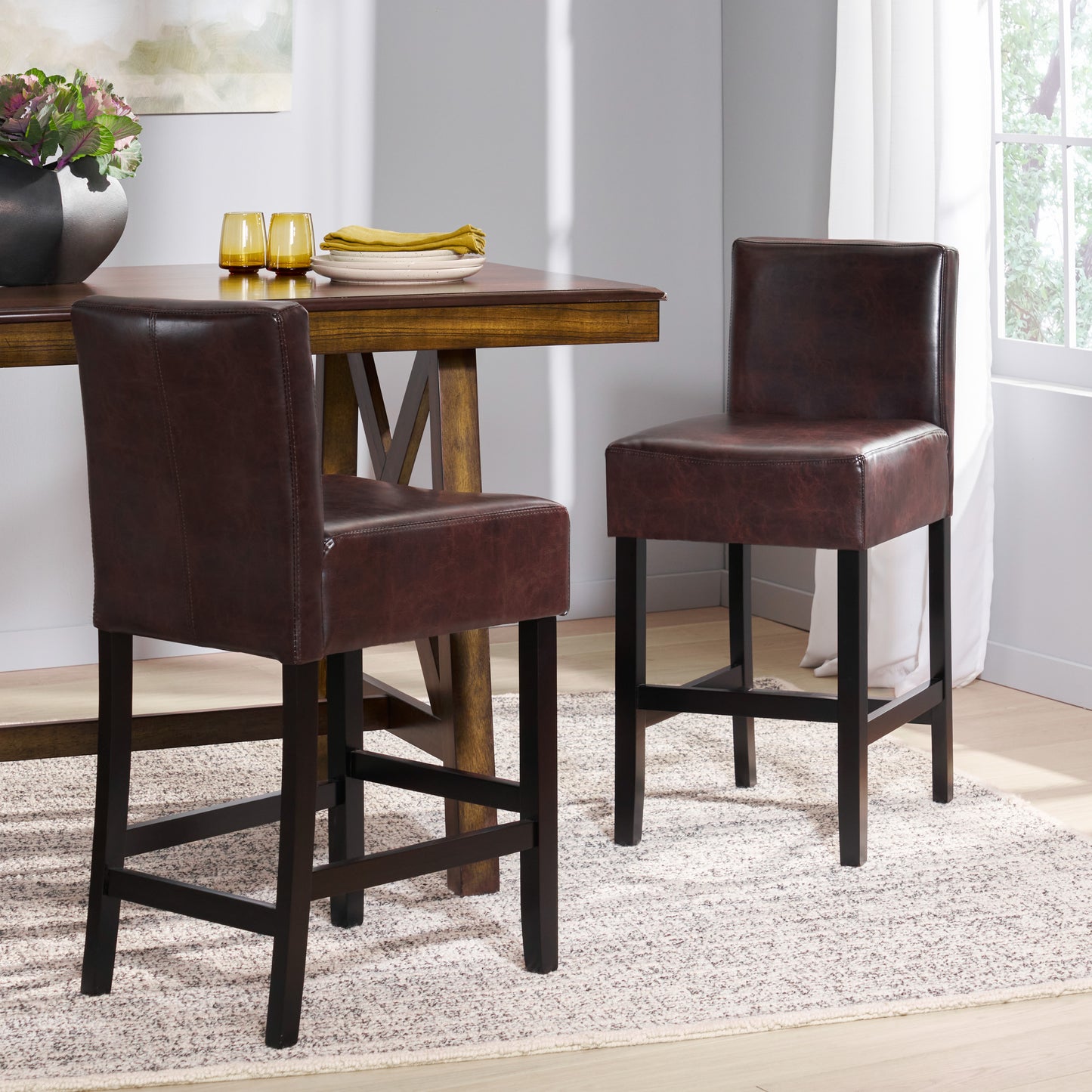 26-inch Brown Leather Counter Stools  Set Of 2