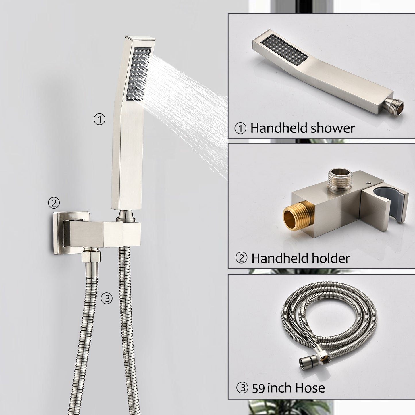 Brushed Nickel Shower System 10 Inch Brass Bathroom Deluxe Rain Mixed Shower Combination Set Wall Mounted Rain Shower Head System Shower Faucet