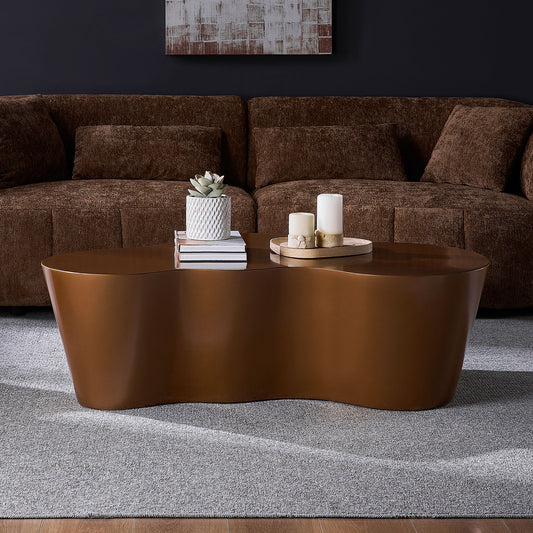 50 Inch Unique Shape Coffee Table Sturdy Fiberglass Tea Table For Living Room No Need Assembly BROWN