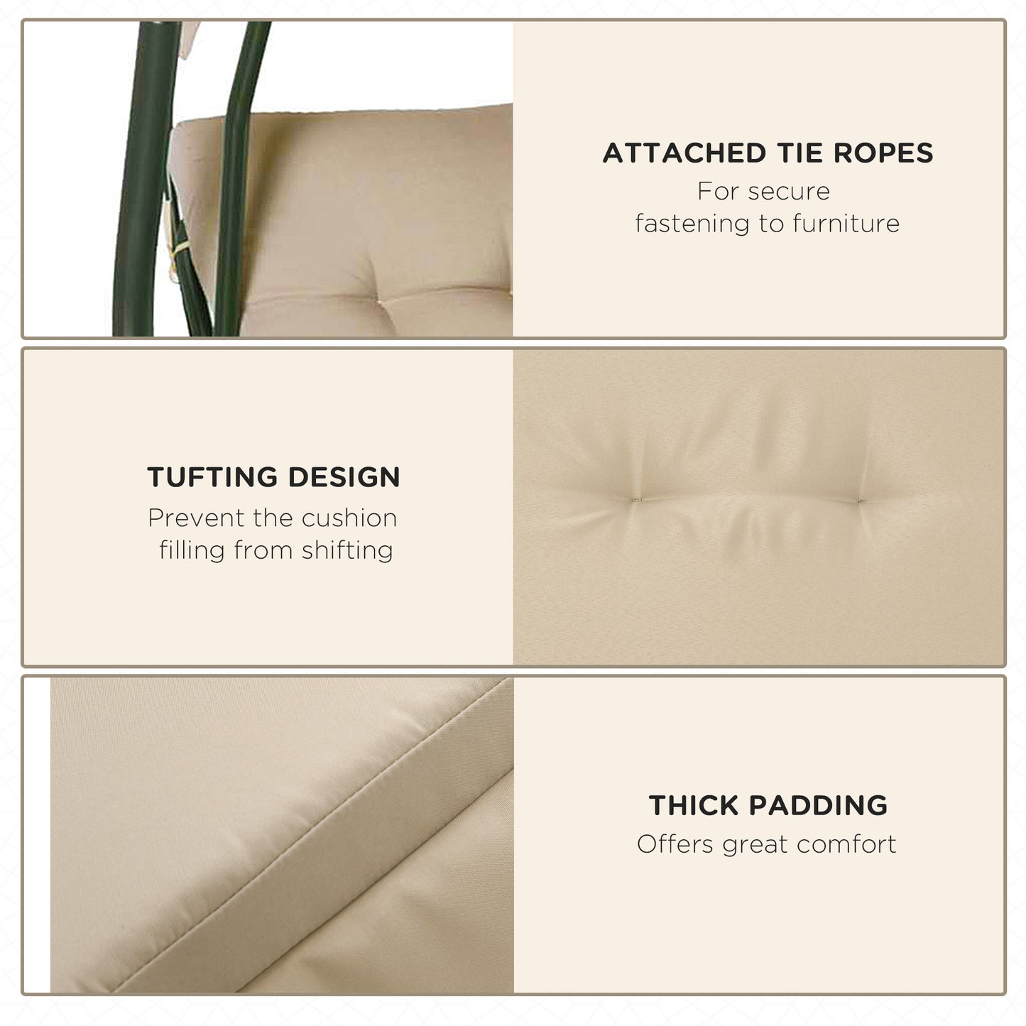 84A-052 Series Outdoor Porch Swing Cushions With Seat & Tufted Back, Backrest Ties, Set Of 2 Replacement Cushions For Patio Furniture, Beige