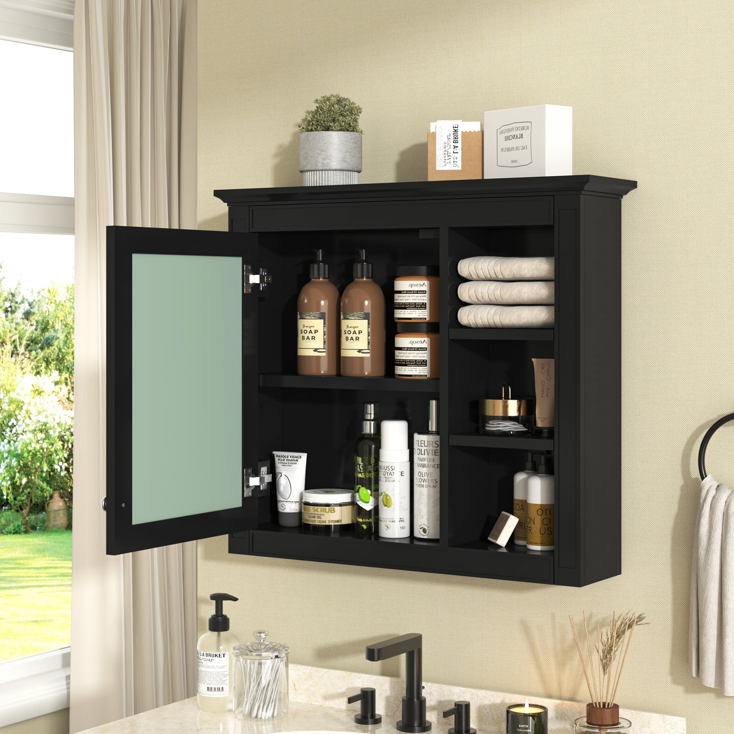 30   X 28   Medicine Cabinet, Wall Mounted Bathroom Storage Cabinet, Modern Bathroom Wall Cabinet With Mirror,Medicine Cabinet, Mirror Cabinet With 3 Open Shelves   Not Include Bathroom Vanity