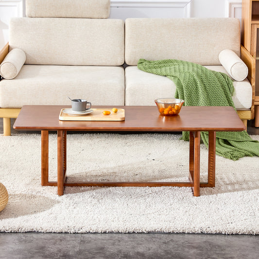 Chinese Style Log Wind Imitation Rattan Walnut Color Tea Table Rectangular Solid Wood Coffee Low Table Small Family Living Room Tea Table .W115191497