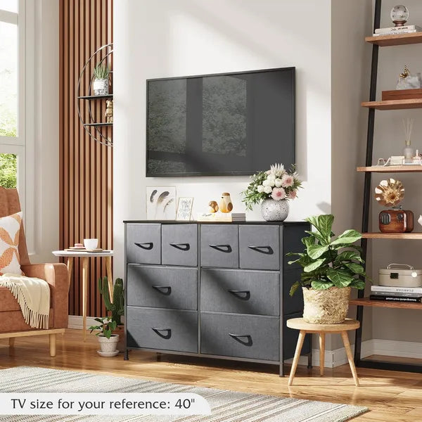 Dresser For Bedroom With 8 Drawers, Wide Fabric Dresser For Storage And Organization, Chest Of Drawers, Dressers For Living Room, Closet, Hallway, Dark Grey