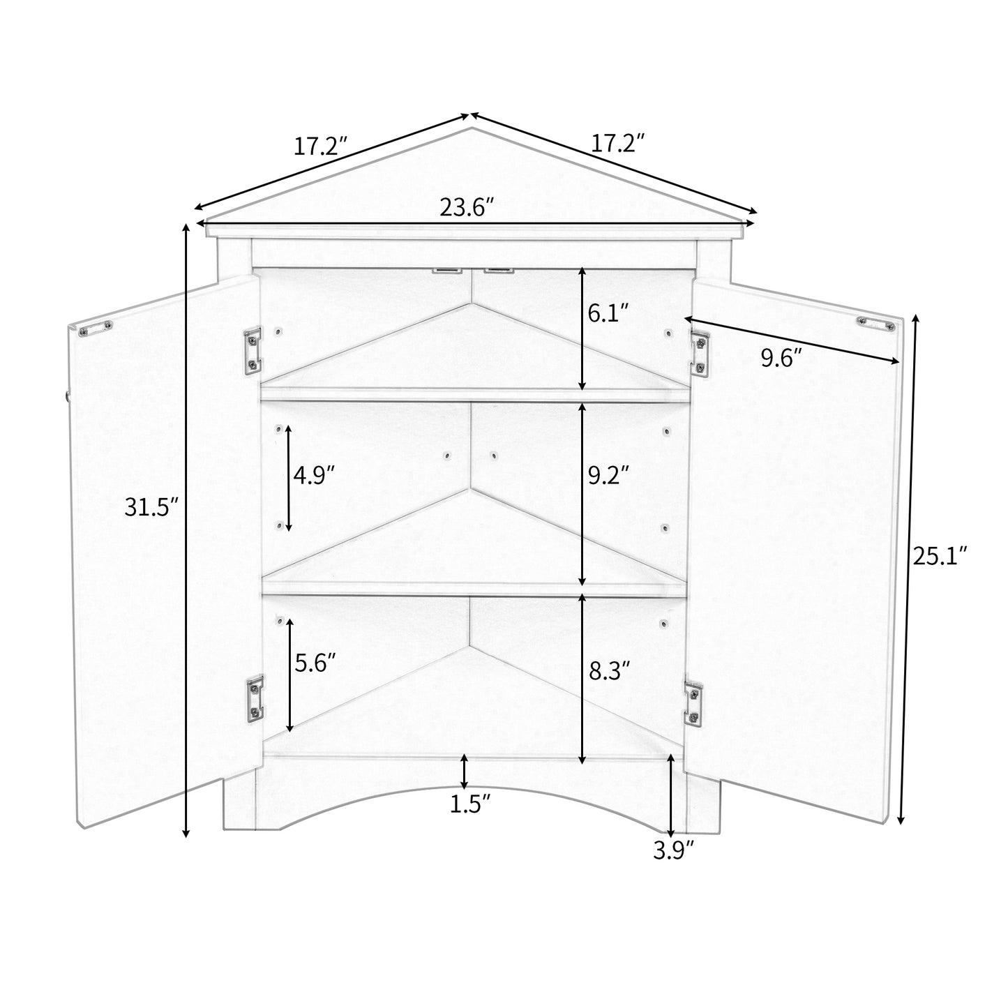 Black Triangle Bathroom Storage Cabinet With Adjustable Shelves, Freestanding Floor Cabinet For Home Kitchen