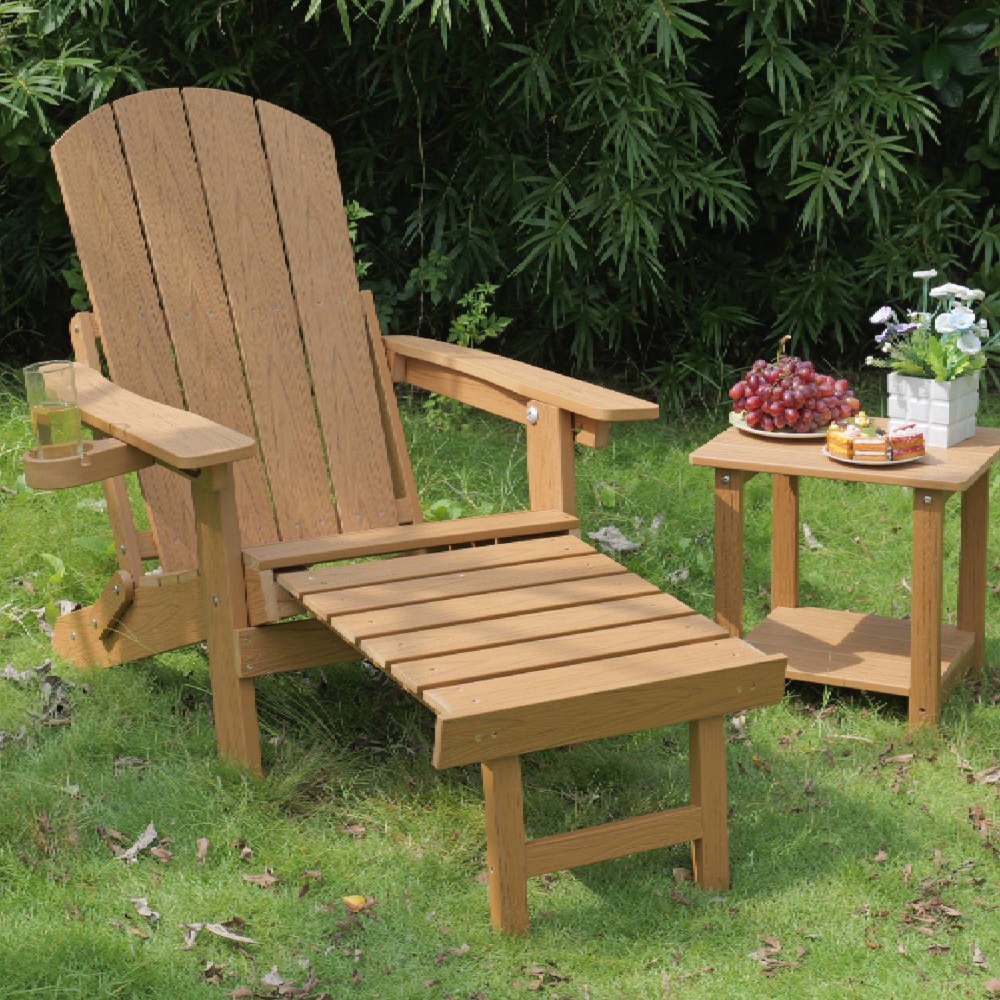 Outdoor Adjustable Lounge Chair With Cup HolderFor Patio Relaxation & Garden Leisure Gatherings,HIPS Material