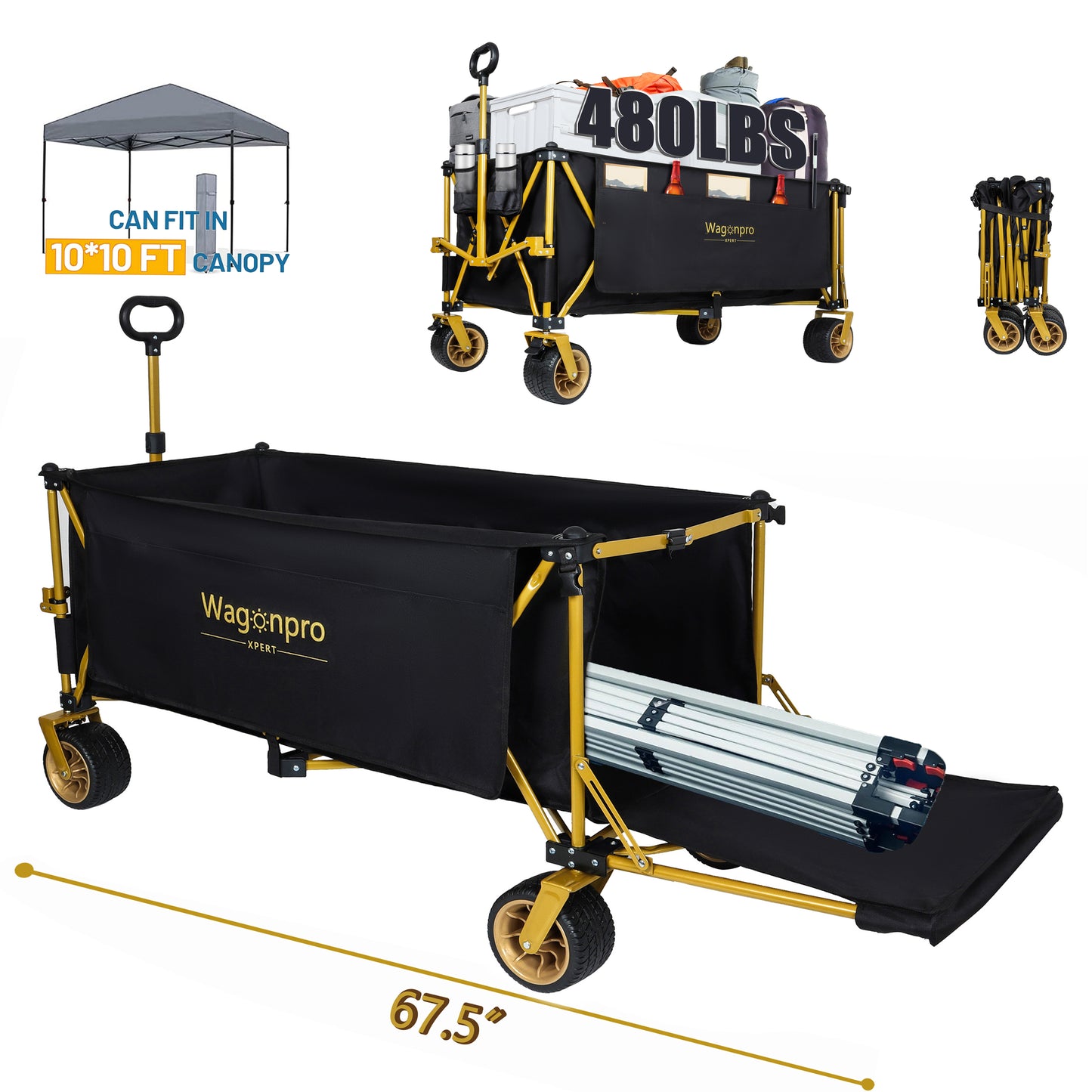 67- 1 2in Extra Long Large Heavy Duty Utility Beach Wagons With Opened Tailgate And All- Terrain Wheels  480lbs Capacity  Patented Ultra- Stable Frame   No Assembly Needed  Black